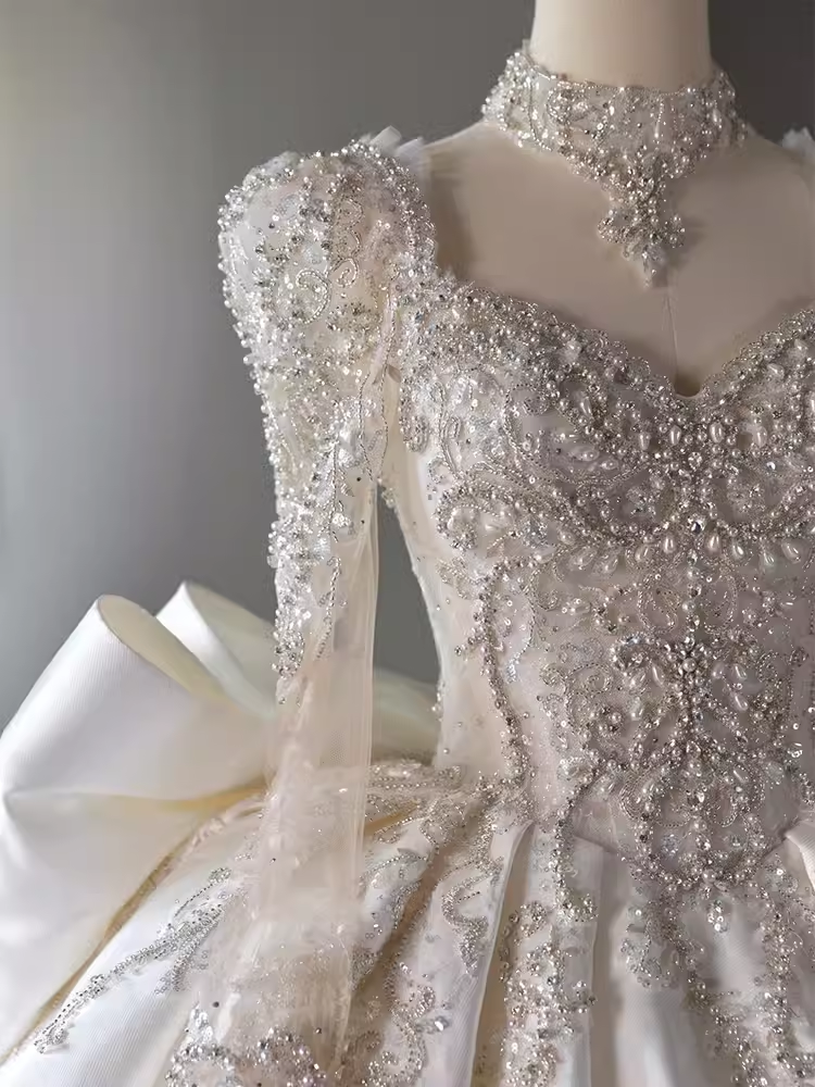 Princess Ball Gown Long Sleeves Satin Wedding Dresses