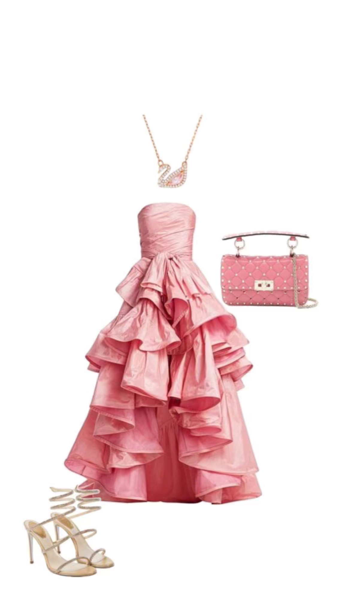 Modest Ball Gown Strapless Pink Taffeta Long Prom Dress Evening Dresses With Ruffles