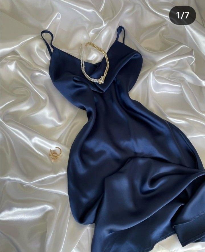 Modest A Line Spaghetti Straps Silk Satin Long Navy Blue Prom Dress Evening Dresses