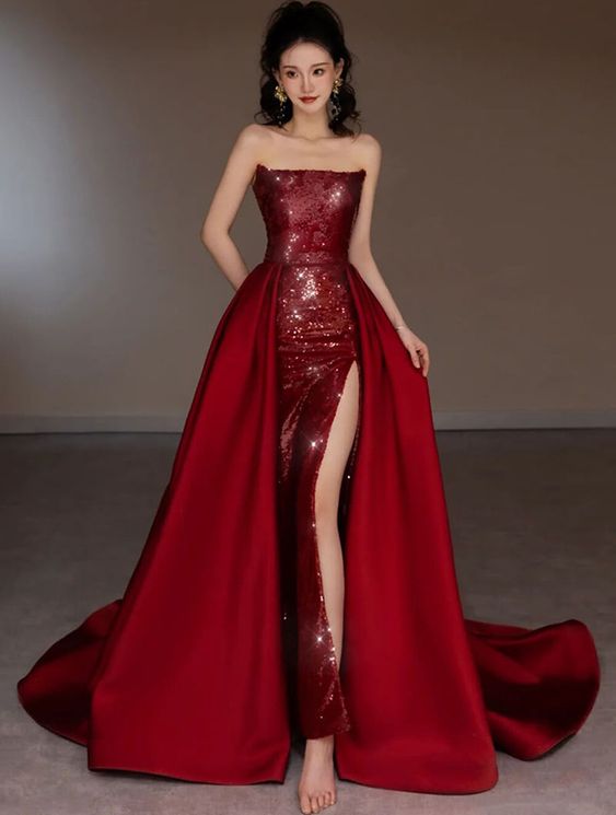 Sexy Mermaid Red Sleeveless Long Sequin Prom Dress Evening Dresses