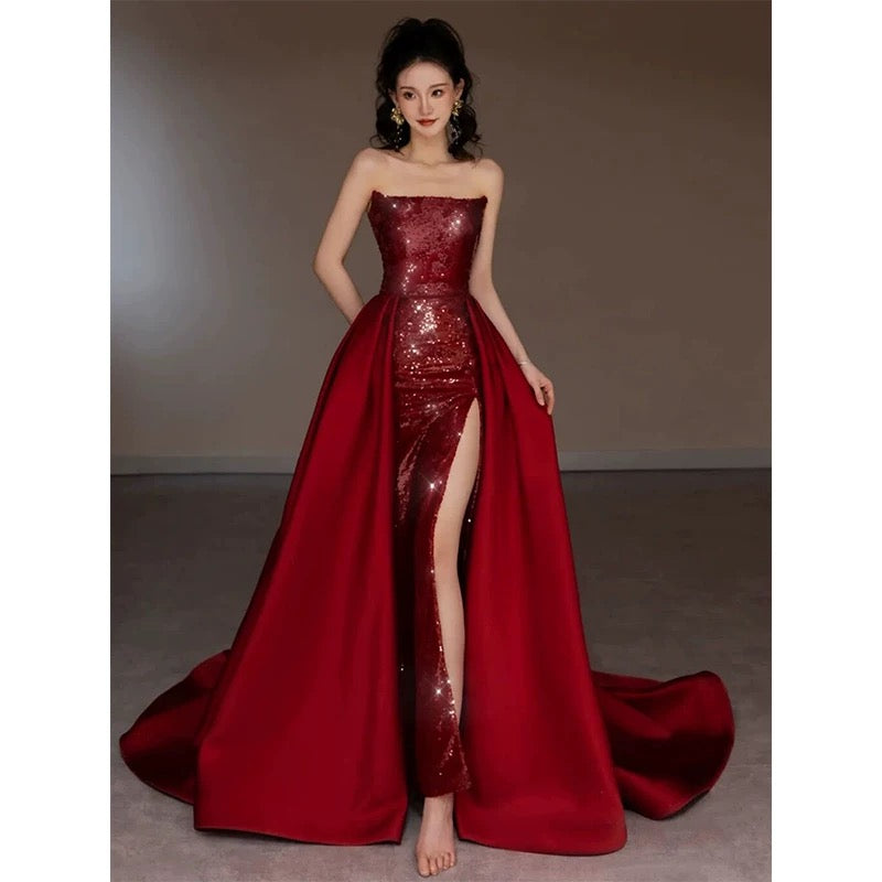 Sexy Mermaid Red Sleeveless Long Sequin Prom Dress Evening Dresses