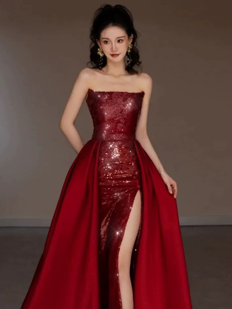 Sexy Mermaid Red Sleeveless Long Sequin Prom Dress Evening Dresses