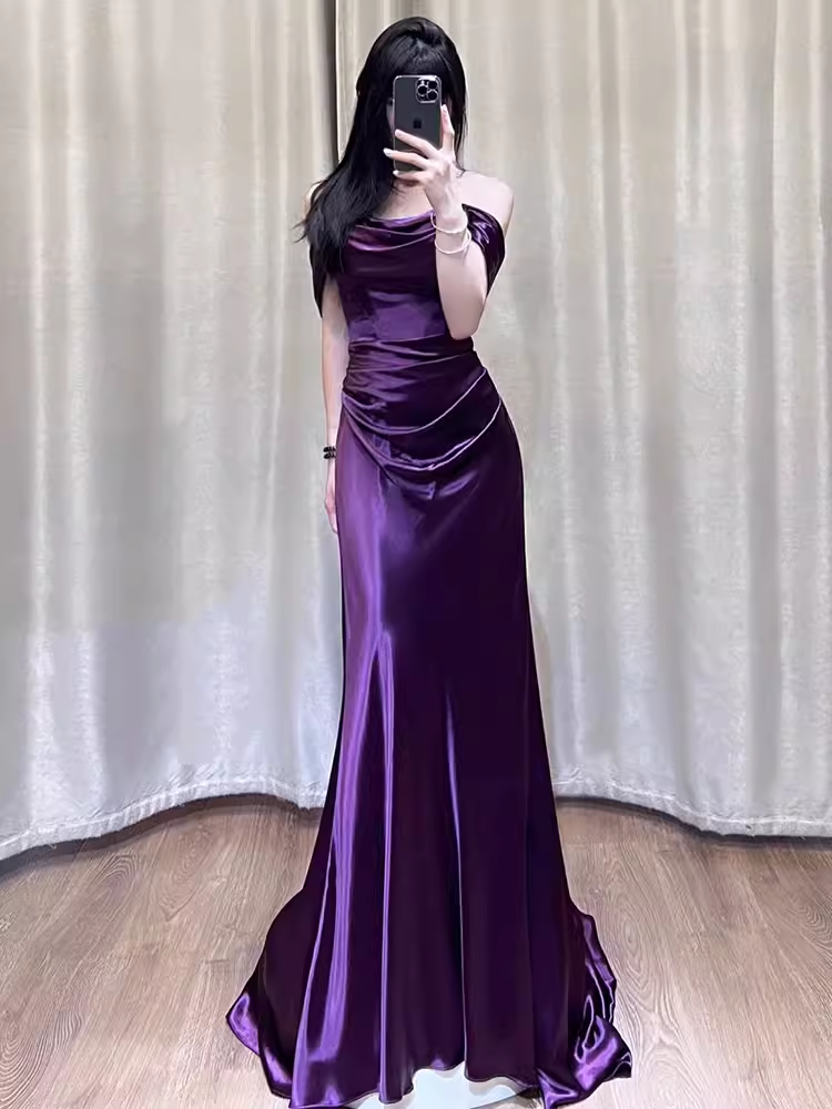 Sexy Mermaid Off The Shoulder Grape Long Prom Dresses