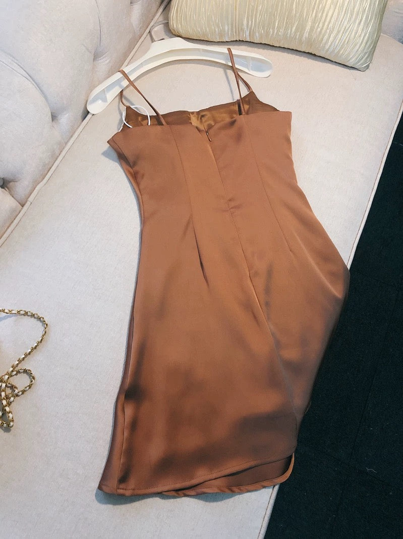 Simple A Line Straps Brown Short Homecoming Dresses 18th Birthday Outfit