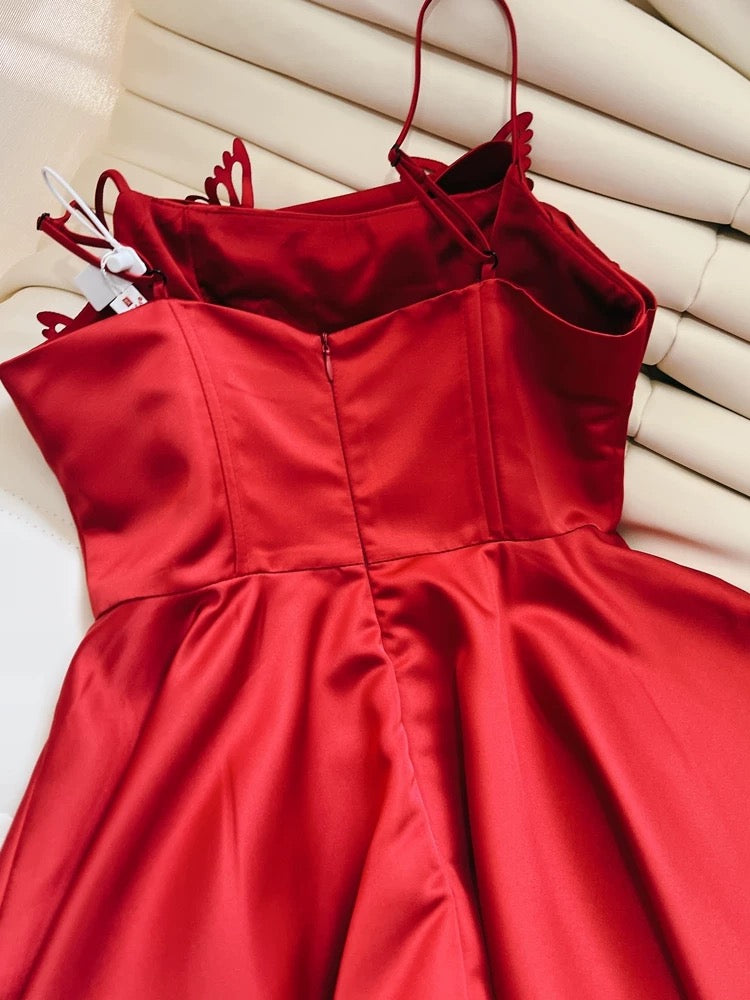 Simple A Line Spaghetti Straps Red Short Homecoming Dresses 18th Birthday Outfit