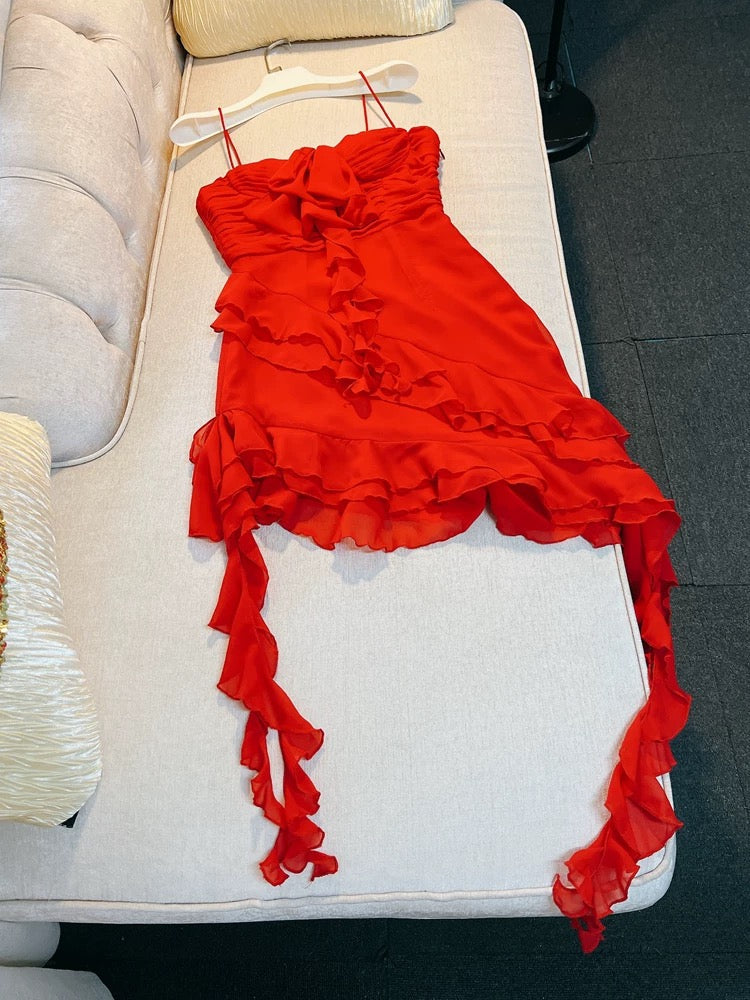 Sexy Sheath Straps Red Short Chiffon Homecoming Dresses 18th Birthday Outfit