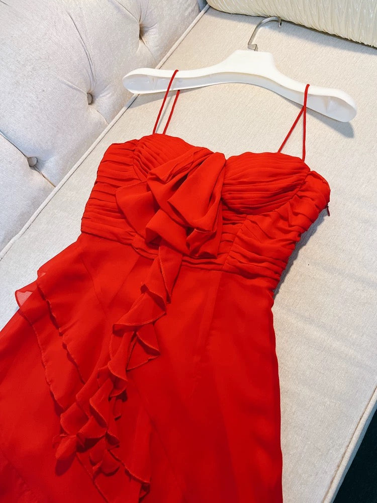 Sexy Sheath Straps Red Short Chiffon Homecoming Dresses 18th Birthday Outfit