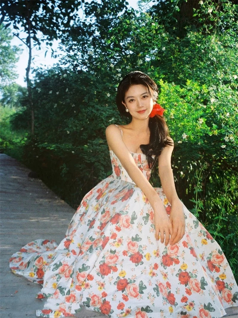 Elegant A Line Straps Neckline Pink Floral Satin Prom Dress Evening Dresses