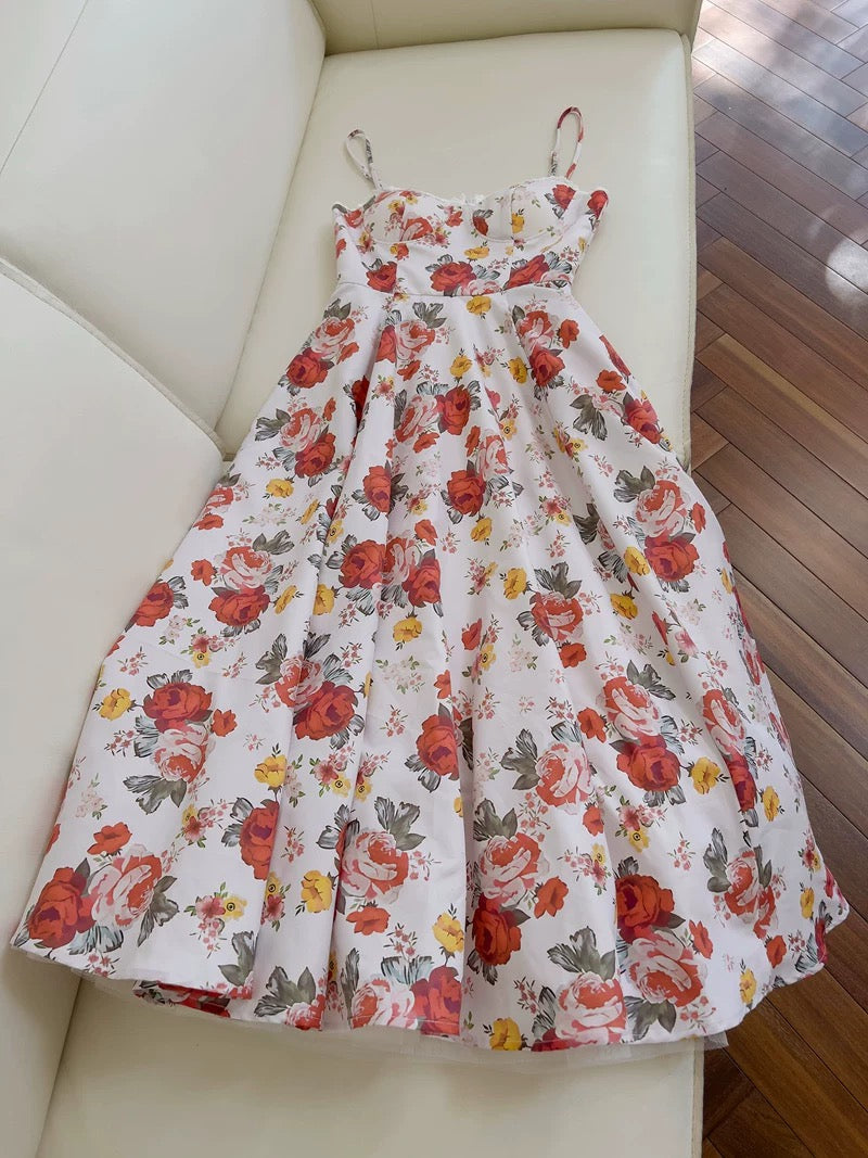 Elegant A Line Straps Neckline Pink Floral Satin Prom Dress Evening Dresses