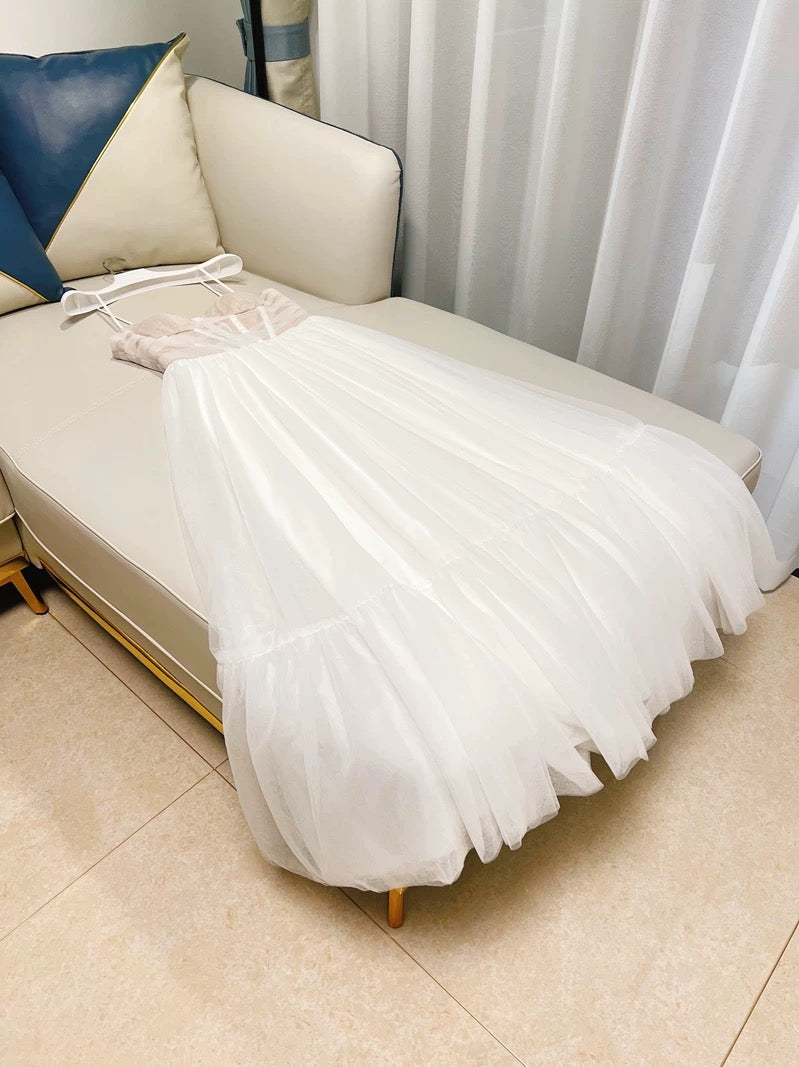 Simple A Line Spaghetti Straps White Tulle Prom Dress Evening Dresses