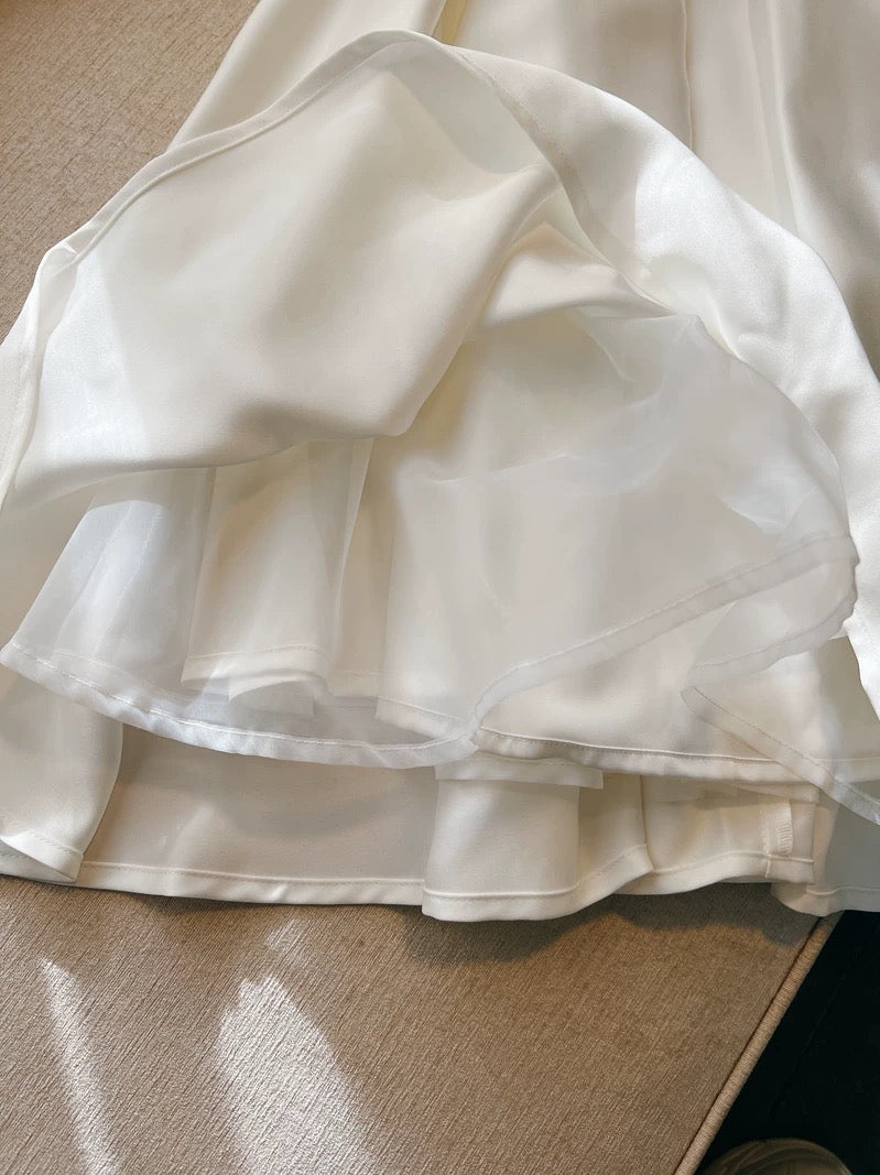 Modest A Line Spaghetti Straps White Short Satin Homecoming Dresses Party Dress