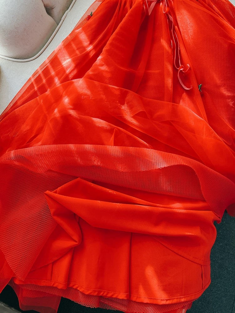 Modest A Line Spaghetti Straps Tulle Red Homecoming Dresses Birthday Outfits