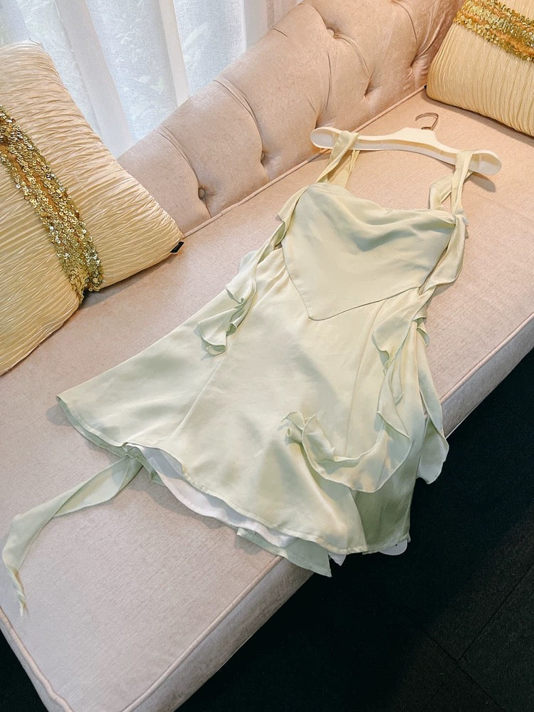 Modest A Line Straps Sage Green Satin Backless Homecoming Dresses Birthday Outfits