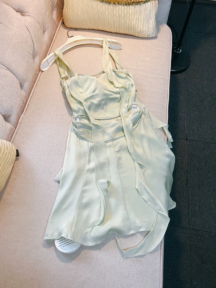 Modest A Line Straps Sage Green Satin Backless Homecoming Dresses Birthday Outfits