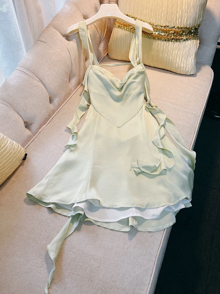 Modest A Line Straps Sage Green Satin Backless Homecoming Dresses Birthday Outfits