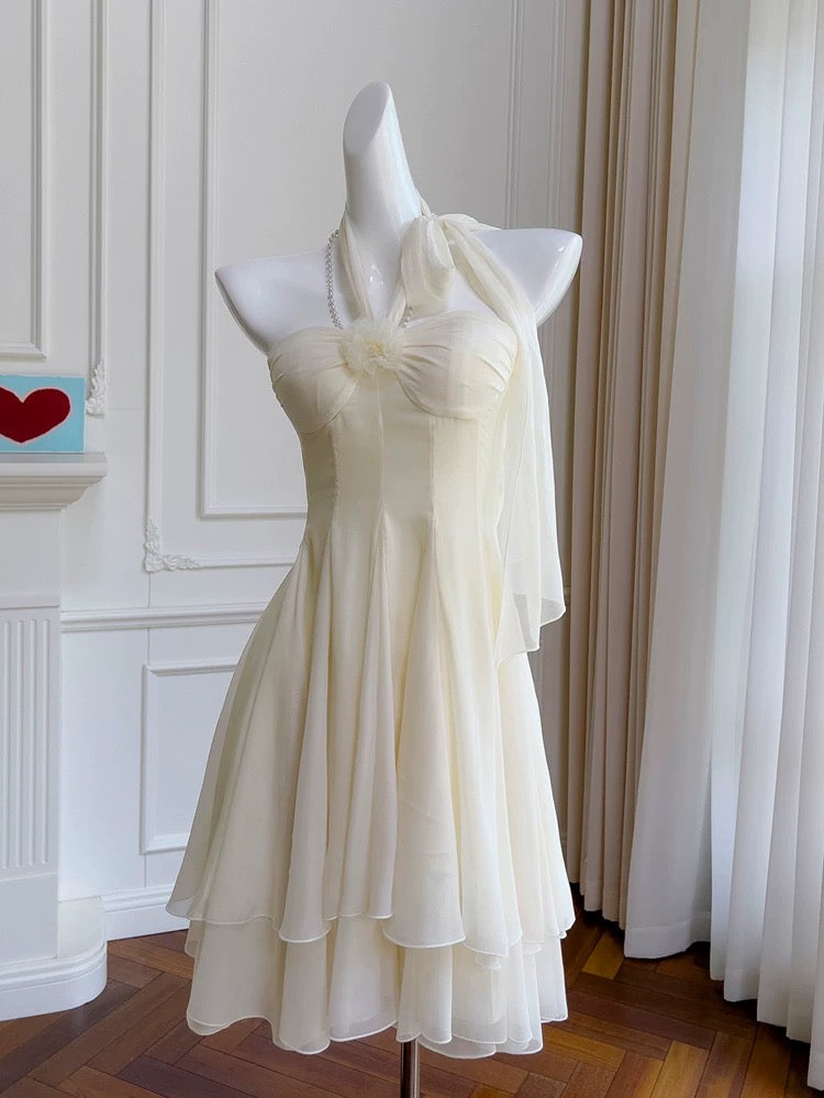 Modest A Line Halter Chiffon Ivory Short Homecoming Dresses Birthday Outfits
