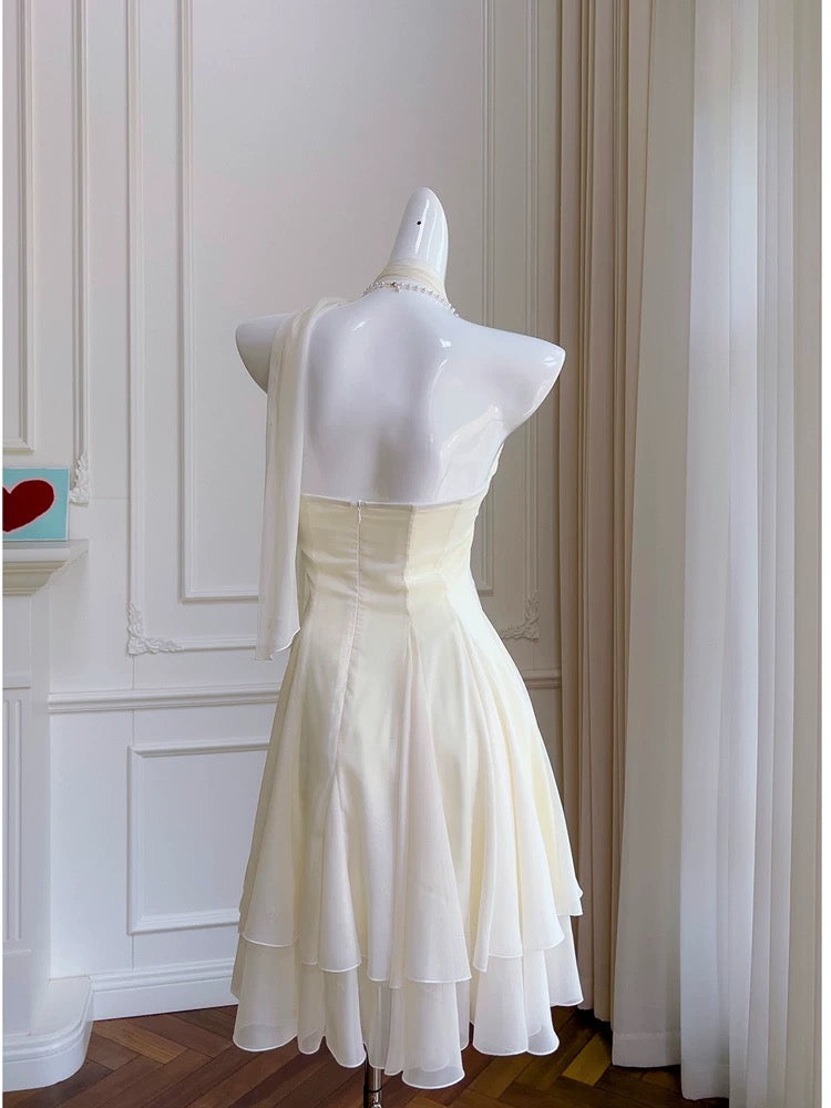 Modest A Line Halter Chiffon Ivory Short Homecoming Dresses Birthday Outfits