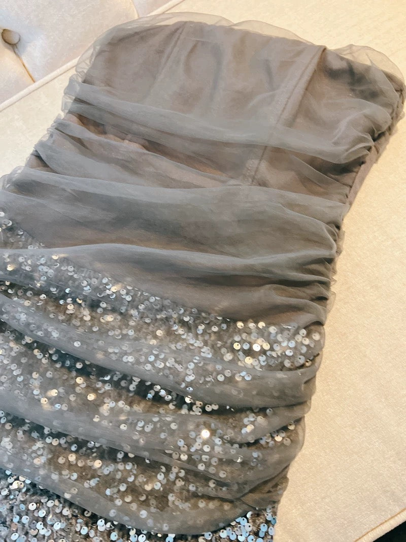 Modest Sheath Strapless Gray Sequin Short Homecoming Dresses Birthday Outfits