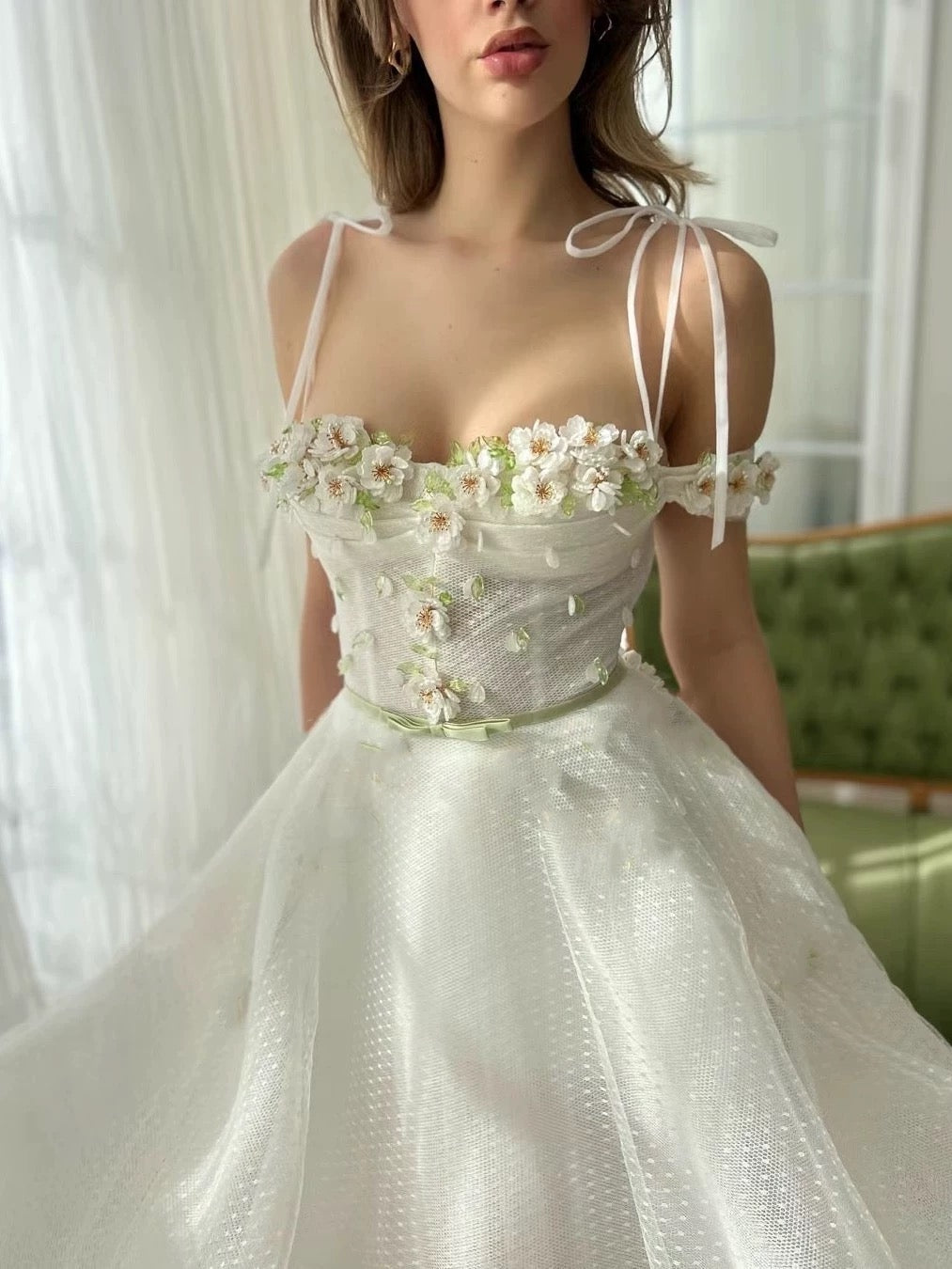Modest A line Spaghetti Straps White Tulle Ankle Length Prom Dress Formal Dresses