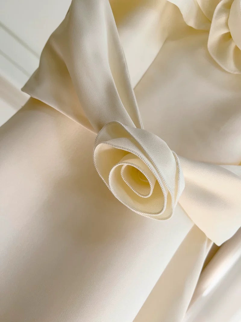 Modest A line Spaghetti Straps White Satin Ankle Length Prom Dress Formal Dresses