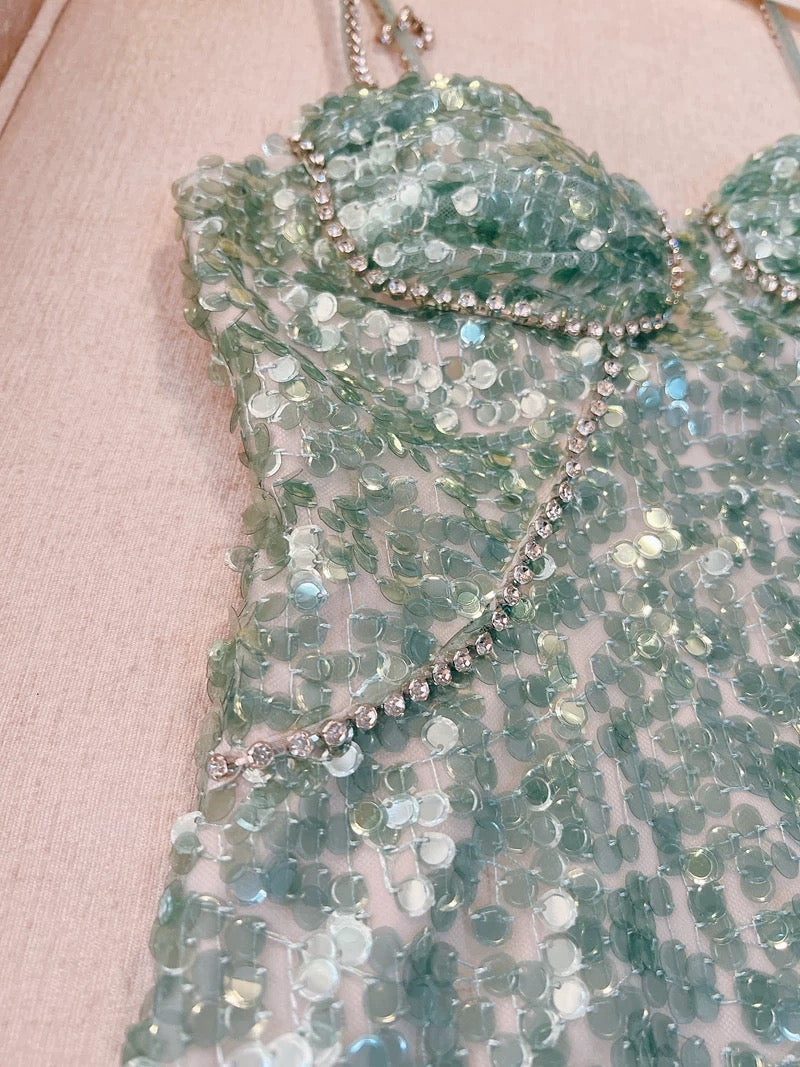 Modest Sheath Straps Sequin Green Short Homecoming Dresses Birthday Outfits With Beads