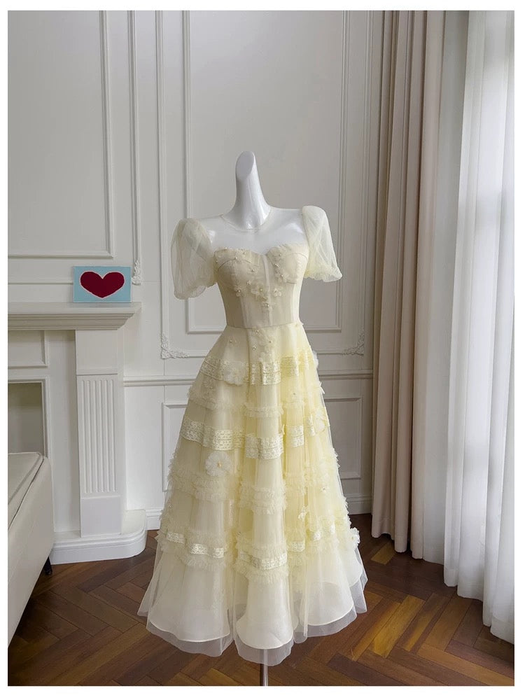Modest A Line Scoop Neckline Yellow Lace Homecoming Dresses Birthday Outfits With Beads