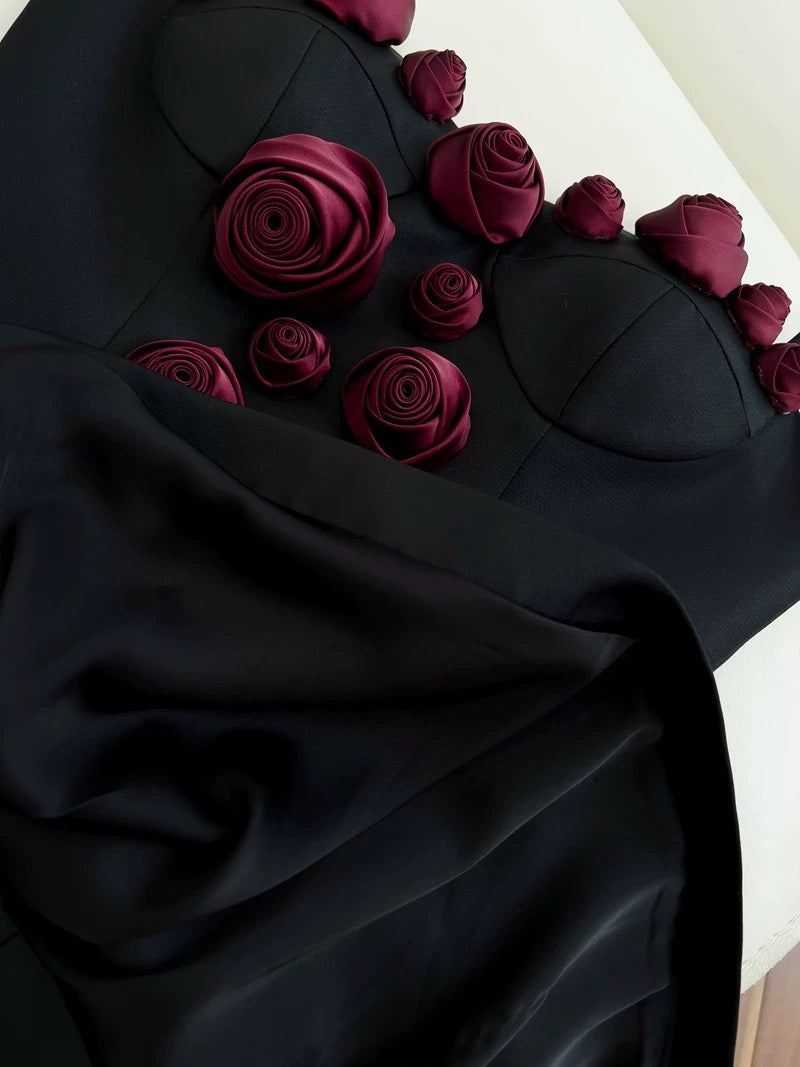 Cute A Line Straps Black Satin Homecoming Dresses Birthday Outfits With Flowers