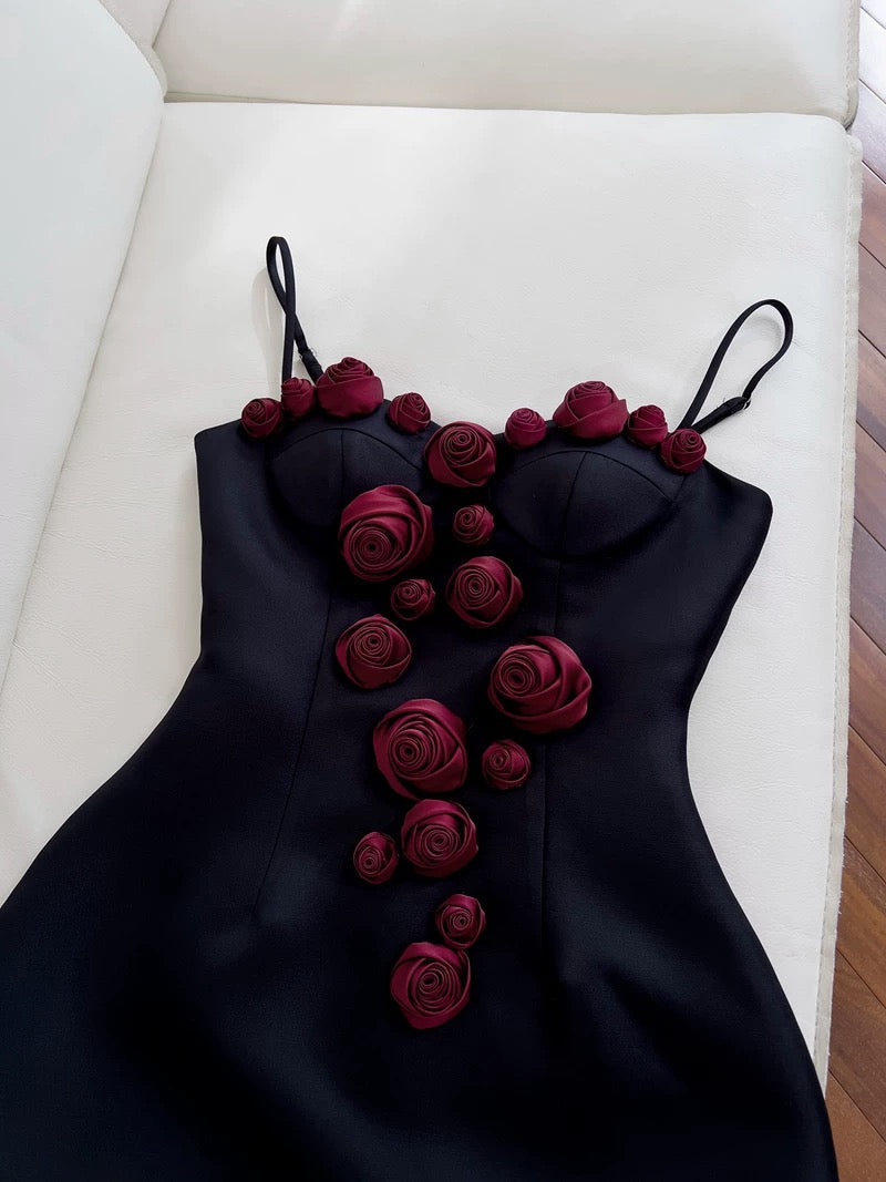 Cute A Line Straps Black Satin Homecoming Dresses Birthday Outfits With Flowers