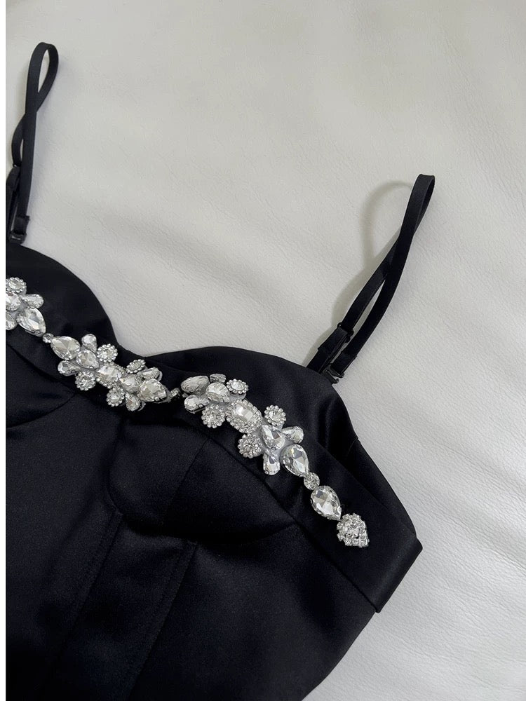 Cute A Line Spaghetti Straps Black Satin Homecoming Dresses Birthday Outfits With Beads