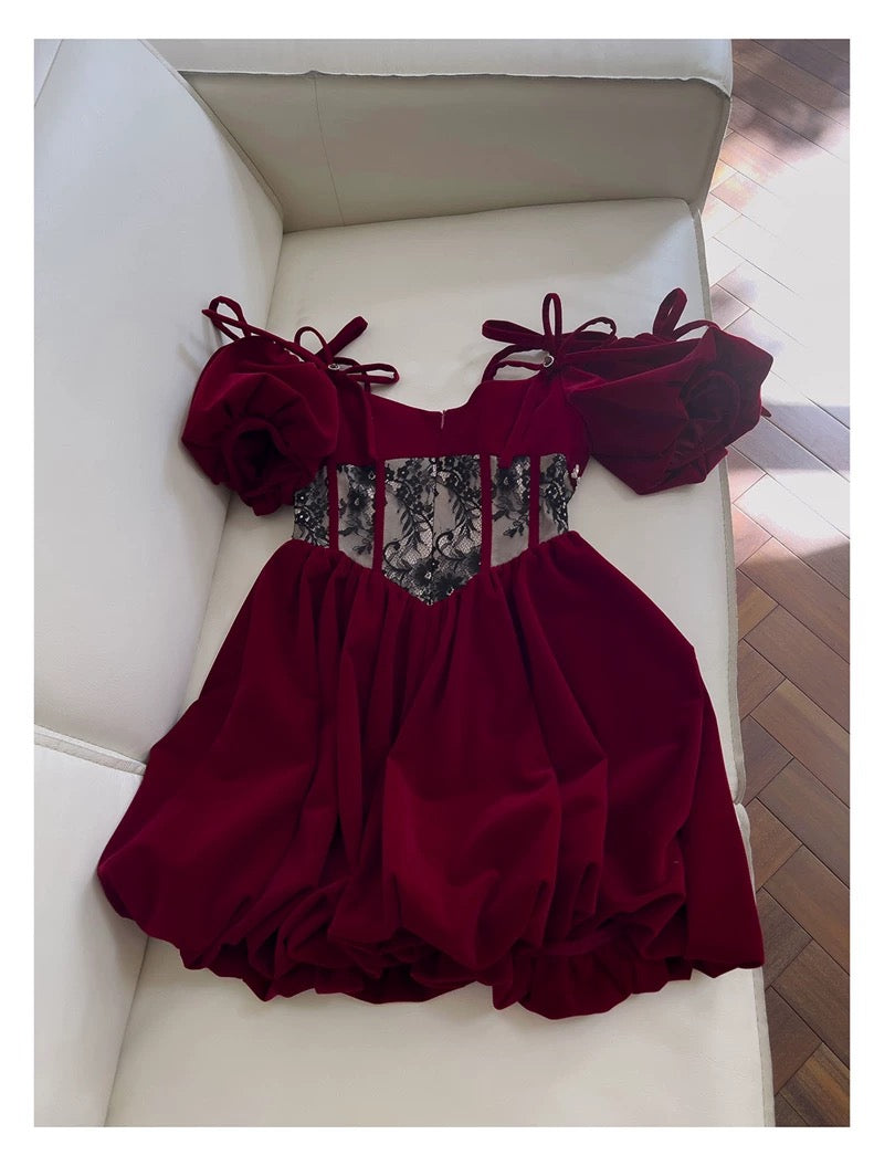 Cute A Line Spaghetti Straps Velvet Red Homecoming Dresses Birthday Outfits With Beads