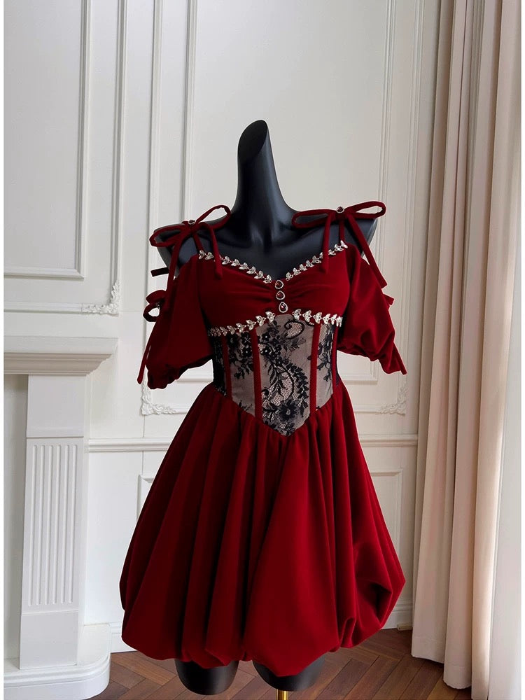 Cute A Line Spaghetti Straps Velvet Red Homecoming Dresses Birthday Outfits With Beads