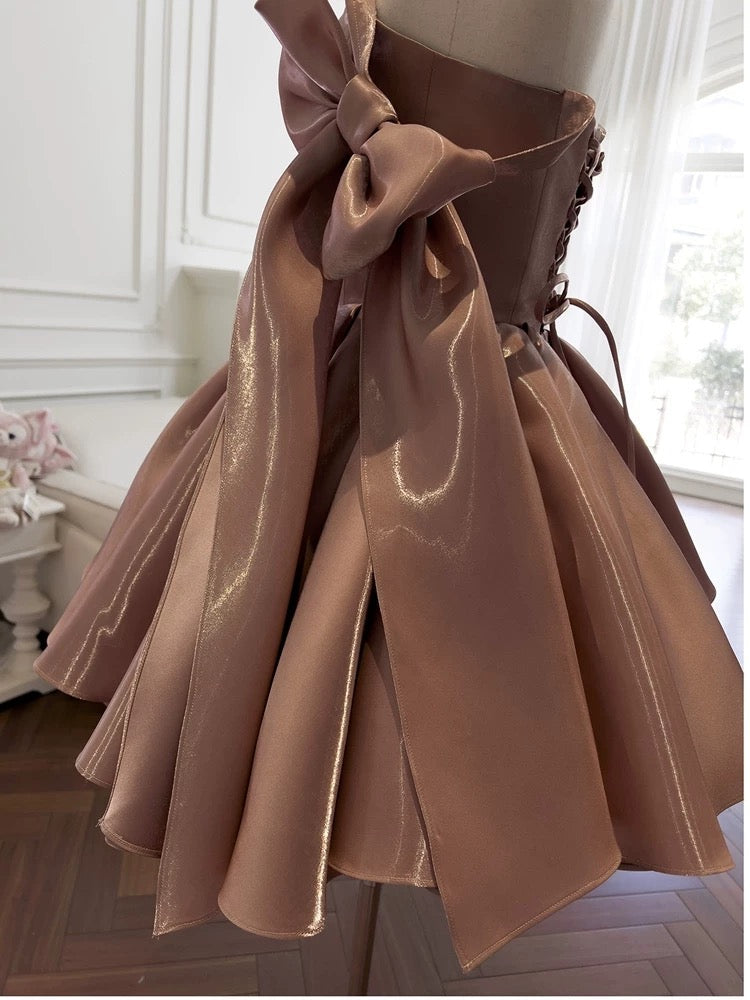 Pretty A Line Straps Satin Homecoming Dresses Birthday Outfits With Bow