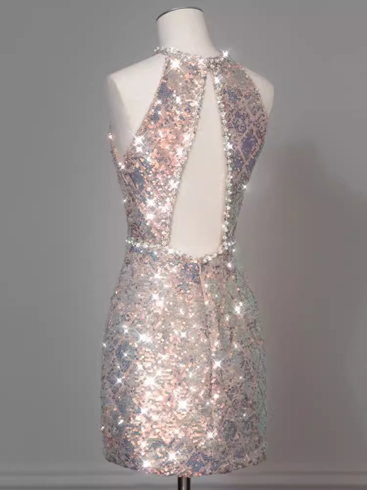 Modest Sheath Sequin Short Prom Dresses