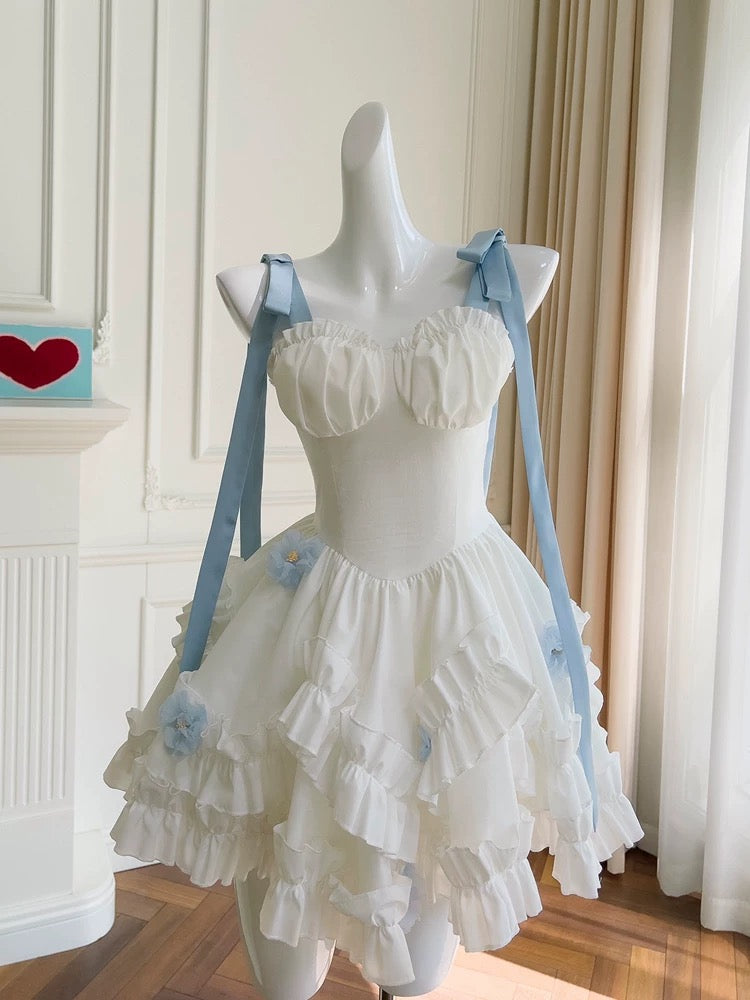 Sexy Ball Gown Straps White Flowers Chiffon Homecoming Dresses Birthday Outfits