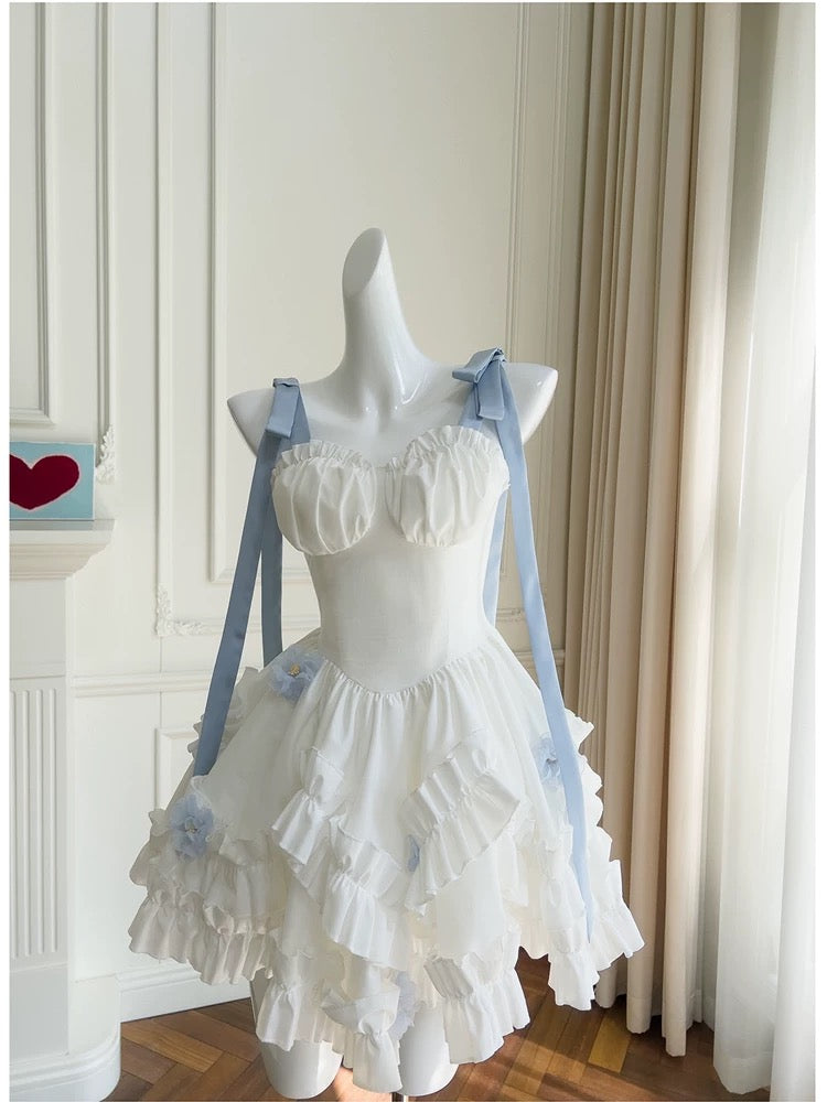 Sexy Ball Gown Straps White Flowers Chiffon Homecoming Dresses Birthday Outfits