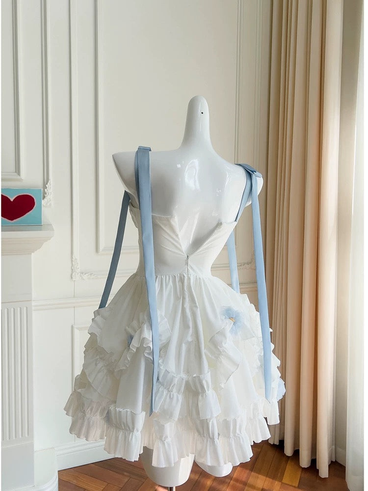 Sexy Ball Gown Straps White Flowers Chiffon Homecoming Dresses Birthday Outfits