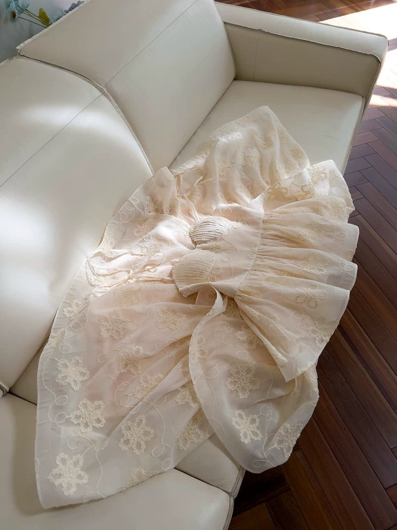 Modest Ball Gown Straps Lace Ruffles Long Length Prom Dress Formal Dresses