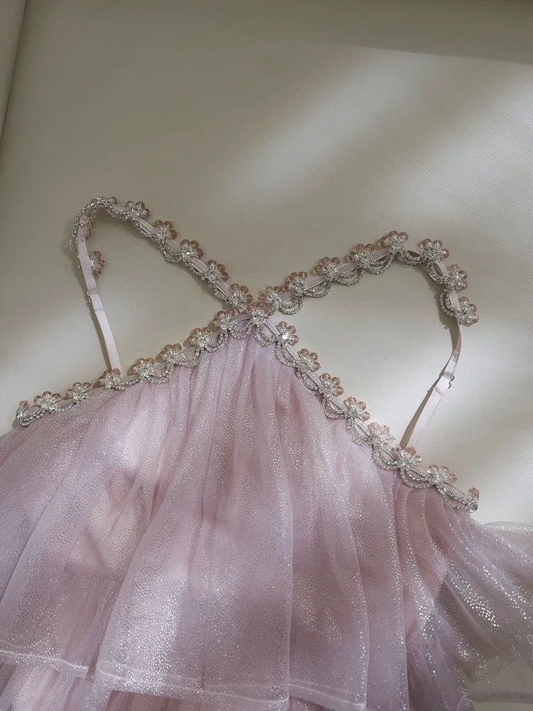 Modest Ball Gown Halter Ruffles Pink Long Length Prom Dress Formal Dresses