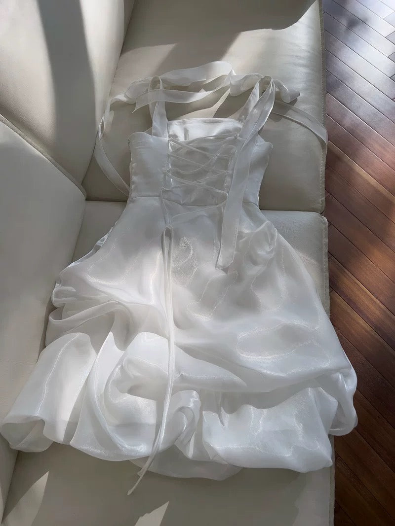 Sexy Ball Gown Spaghetti Straps White Organza Short Homecoming Dresses Birthday Outfits
