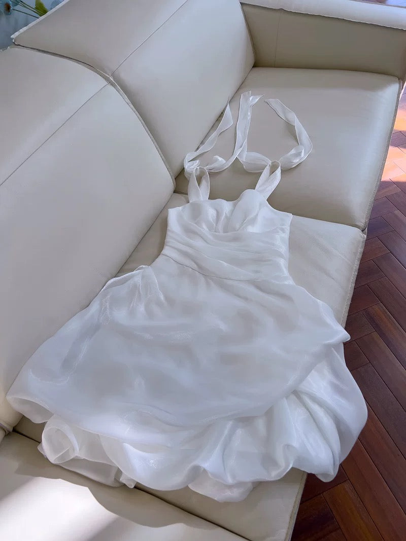 Sexy Ball Gown Spaghetti Straps White Organza Short Homecoming Dresses Birthday Outfits