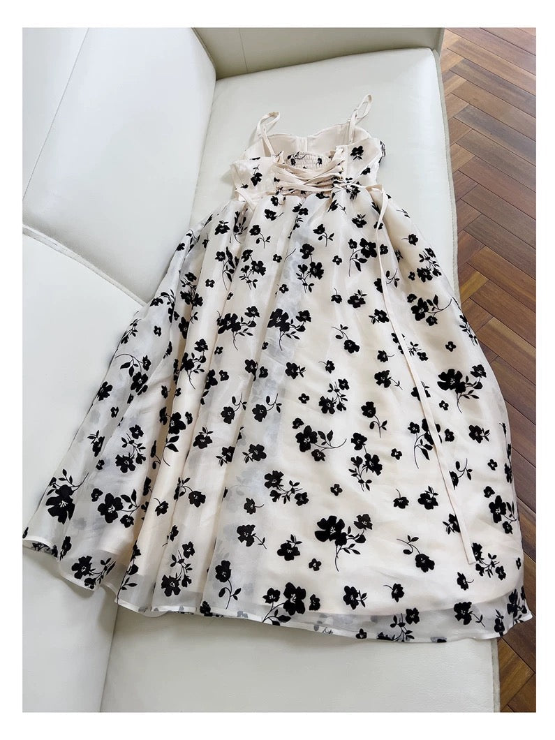 Modest A line Spaghetti Straps Black Floral Prom Dress Formal Dresses