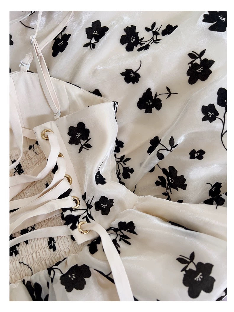 Modest A line Spaghetti Straps Black Floral Prom Dress Formal Dresses