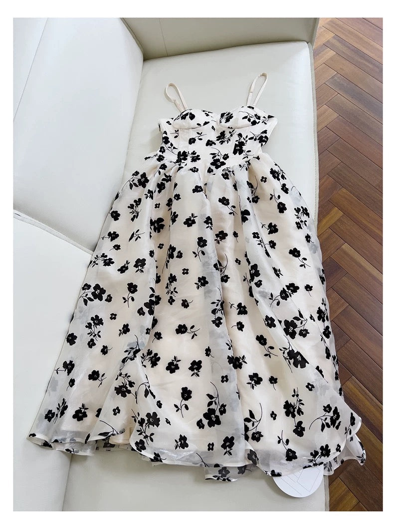 Modest A line Spaghetti Straps Black Floral Prom Dress Formal Dresses