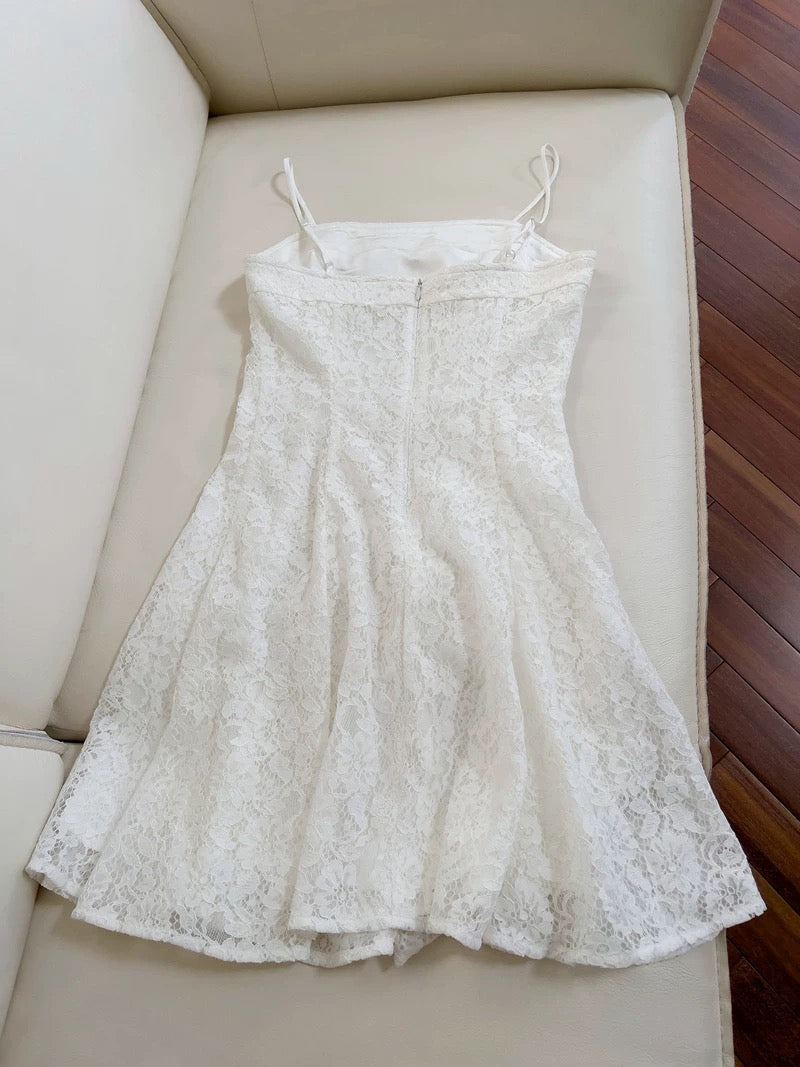 Modest A line Spaghetti Straps White Lace Short Homecoming Dresses Birthday Outfit