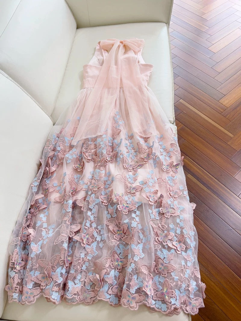 Modest A line Halter Lace Pink Long Prom Dress Formal Dresses