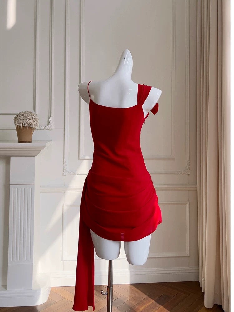 Simple Sheath Spaghetti Straps Chiffon Short Red Homecoming Dresses Birthday Outfit