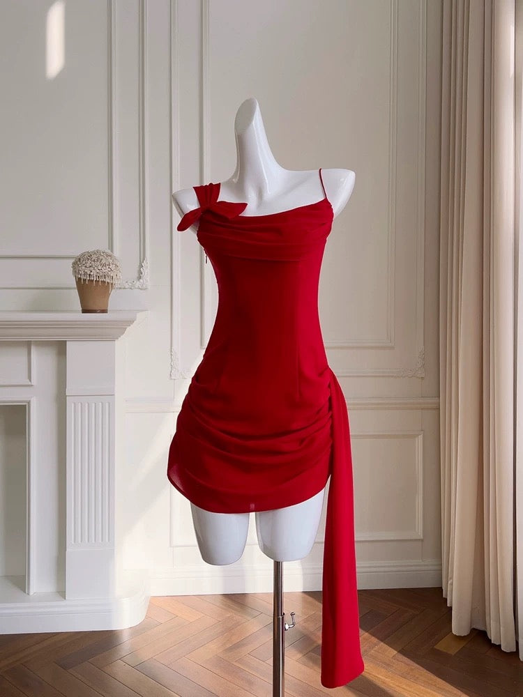 Simple Sheath Spaghetti Straps Chiffon Short Red Homecoming Dresses Birthday Outfit