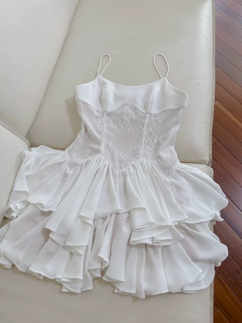 Simple A Line Spaghetti Straps Chiffon Short White Homecoming Dresses Birthday Outfit