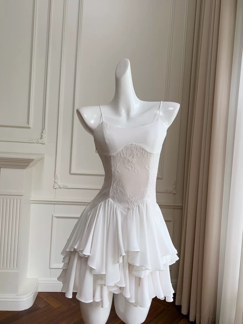 Simple A Line Spaghetti Straps Chiffon Short White Homecoming Dresses Birthday Outfit