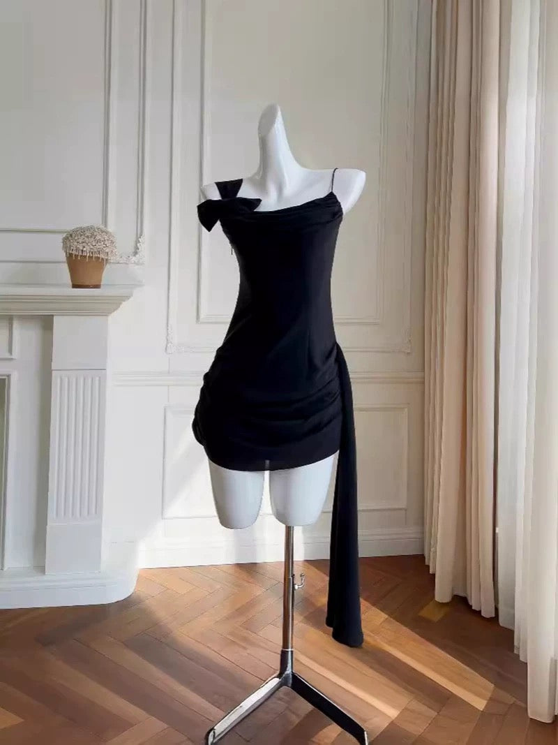 Simple Sheath Spaghetti Straps Chiffon Short Black Homecoming Dresses Birthday Outfit